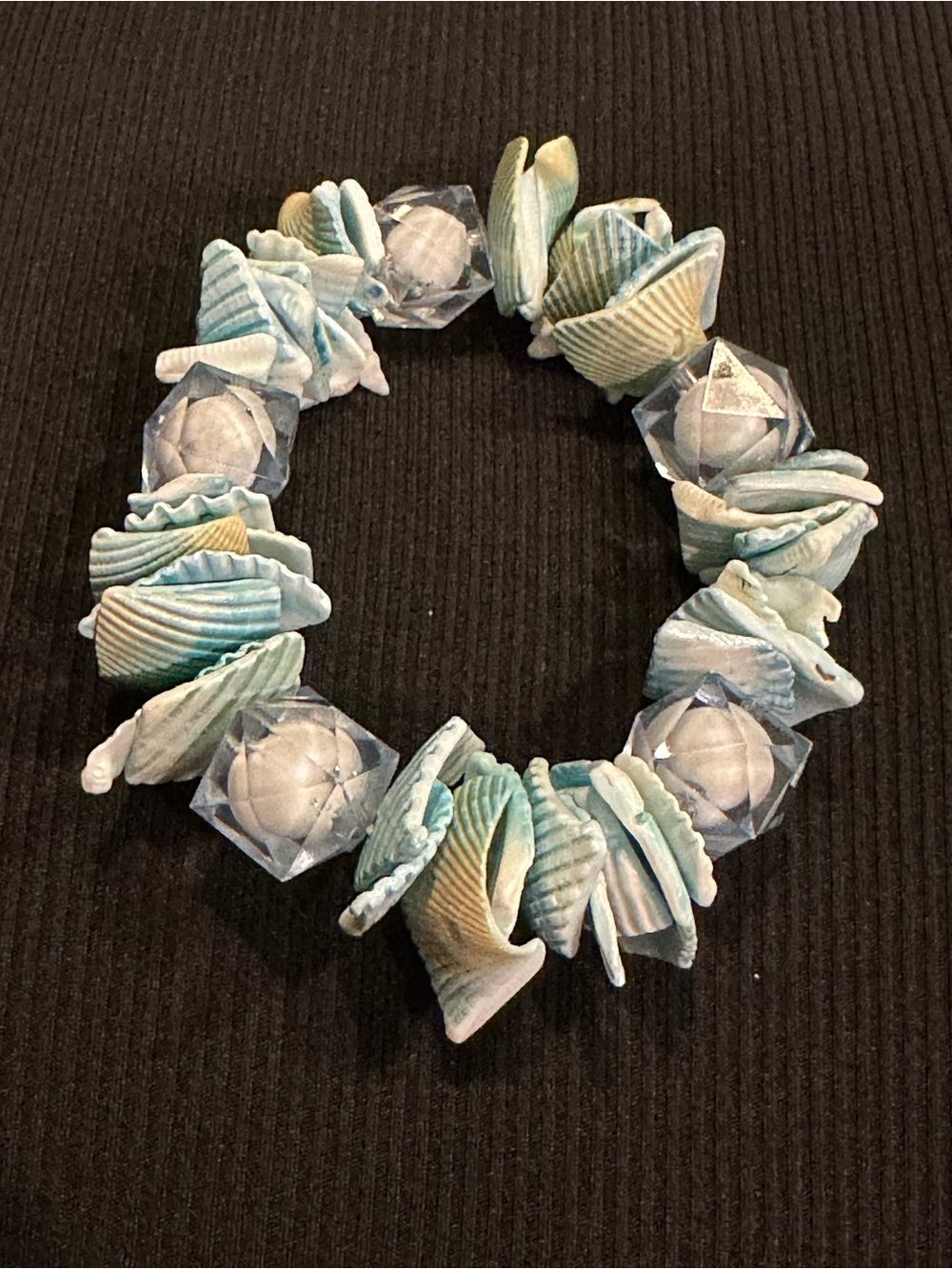 Chunky Boho Coastal Aqua Sea Shell Stretch Bracelet
